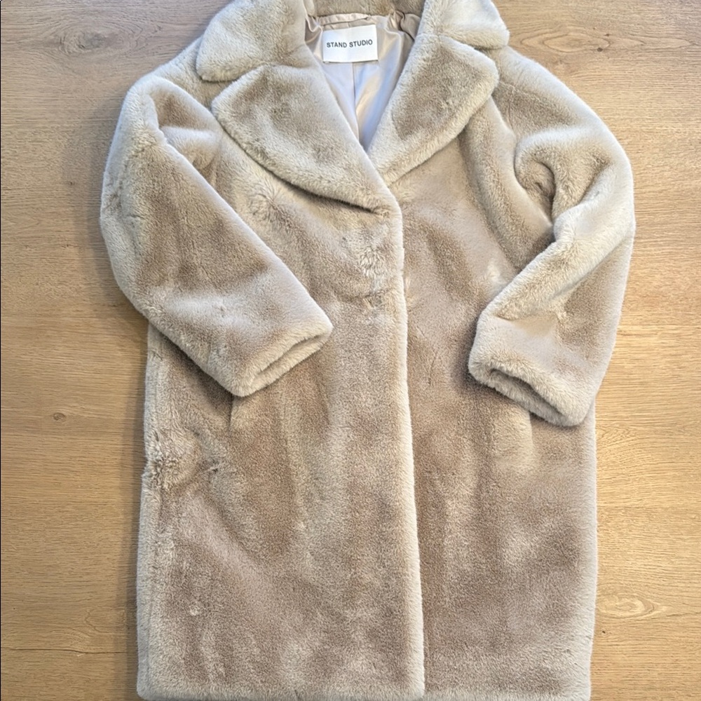 Stand Studio Women's Camille Cocoon Cream Long Faux Fur Coat